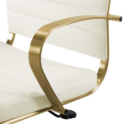Jive Gold Stainless Steel Midback Office Chair, Faux Vinyl Leather Aluminum, Gold White, 17387
