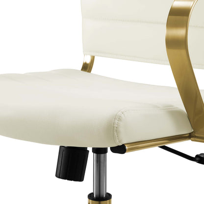 Jive Gold Stainless Steel Midback Office Chair, Faux Vinyl Leather Aluminum, Gold White, 17387