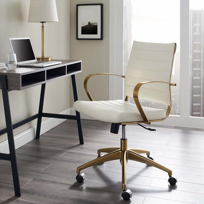 Jive Gold Stainless Steel Midback Office Chair, Faux Vinyl Leather Aluminum, Gold White, 17387