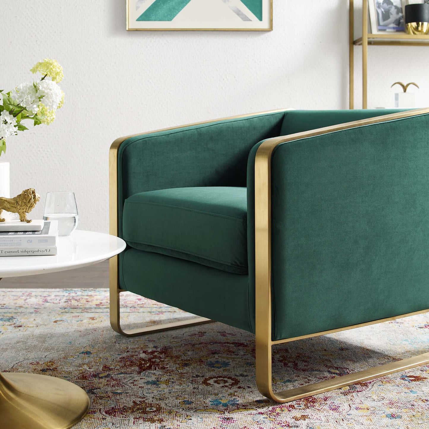 Visualize Accent Club Lounge Performance Velvet Armchair, Velvet Fabric Metal Steel, Green, 17388