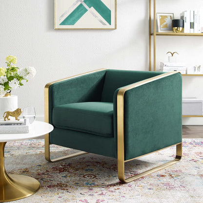 Visualize Accent Club Lounge Performance Velvet Armchair, Velvet Fabric Metal Steel, Green, 17388