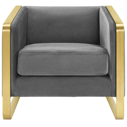 Visualize Accent Club Lounge Performance Velvet Armchair, Velvet Fabric Metal Steel, Grey Gray, 17389