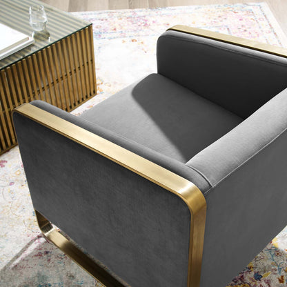 Visualize Accent Club Lounge Performance Velvet Armchair, Velvet Fabric Metal Steel, Grey Gray, 17389
