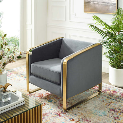 Visualize Accent Club Lounge Performance Velvet Armchair, Velvet Fabric Metal Steel, Grey Gray, 17389