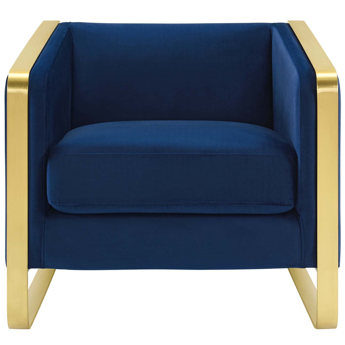 Visualize Accent Club Lounge Performance Velvet Armchair, Velvet Fabric Metal Steel, Navy Blue, 17390