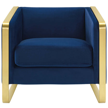Visualize Accent Club Lounge Performance Velvet Armchair, Velvet Fabric Metal Steel, Navy Blue, 17390