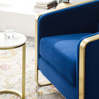 Visualize Accent Club Lounge Performance Velvet Armchair, Velvet Fabric Metal Steel, Navy Blue, 17390
