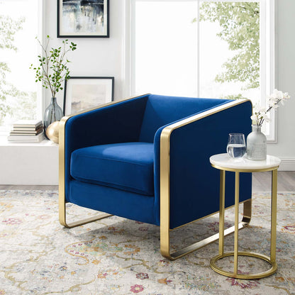 Visualize Accent Club Lounge Performance Velvet Armchair, Velvet Fabric Metal Steel, Navy Blue, 17390