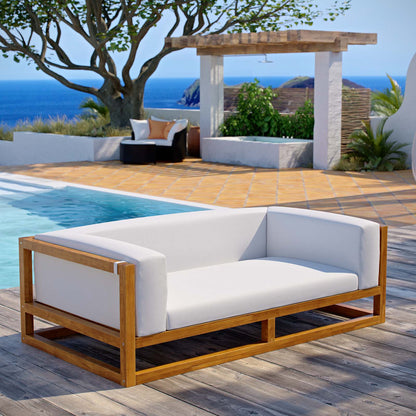 Newbury Accent Lounge Outdoor Patio Premium Grade A Teak Wood Sofa, Wood, Natural White, 17817
