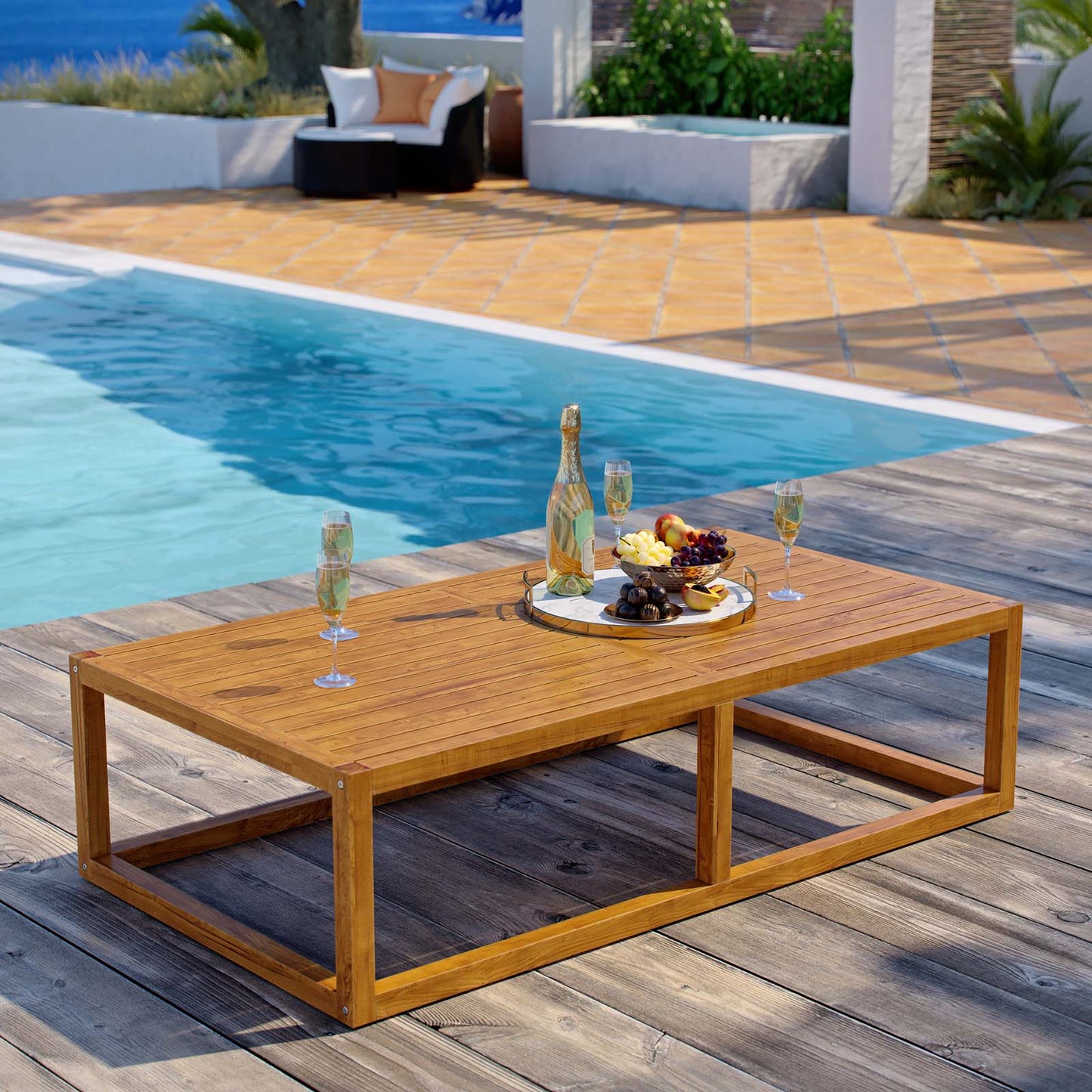 Newbury Outdoor Patio Premium Grade A Teak Wood Coffee Table, Wood, Natural, 17818