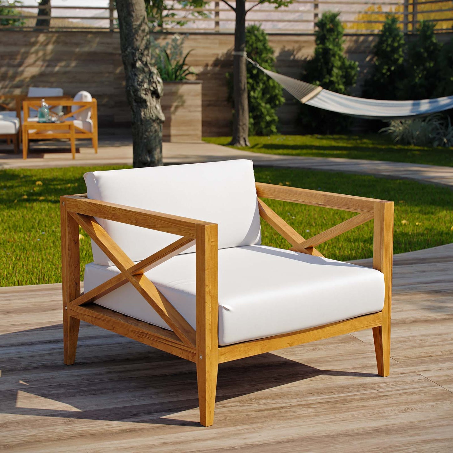 Northlake Outdoor Patio Premium Grade A Teak Wood Armchair, Wood, Natural White, 17819