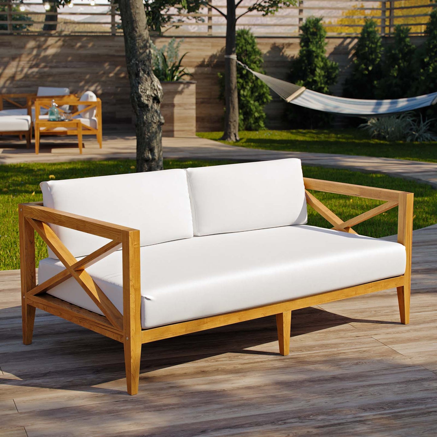 Northlake Outdoor Patio Premium Grade A Teak Wood Sofa, Wood, Natural White, 17821