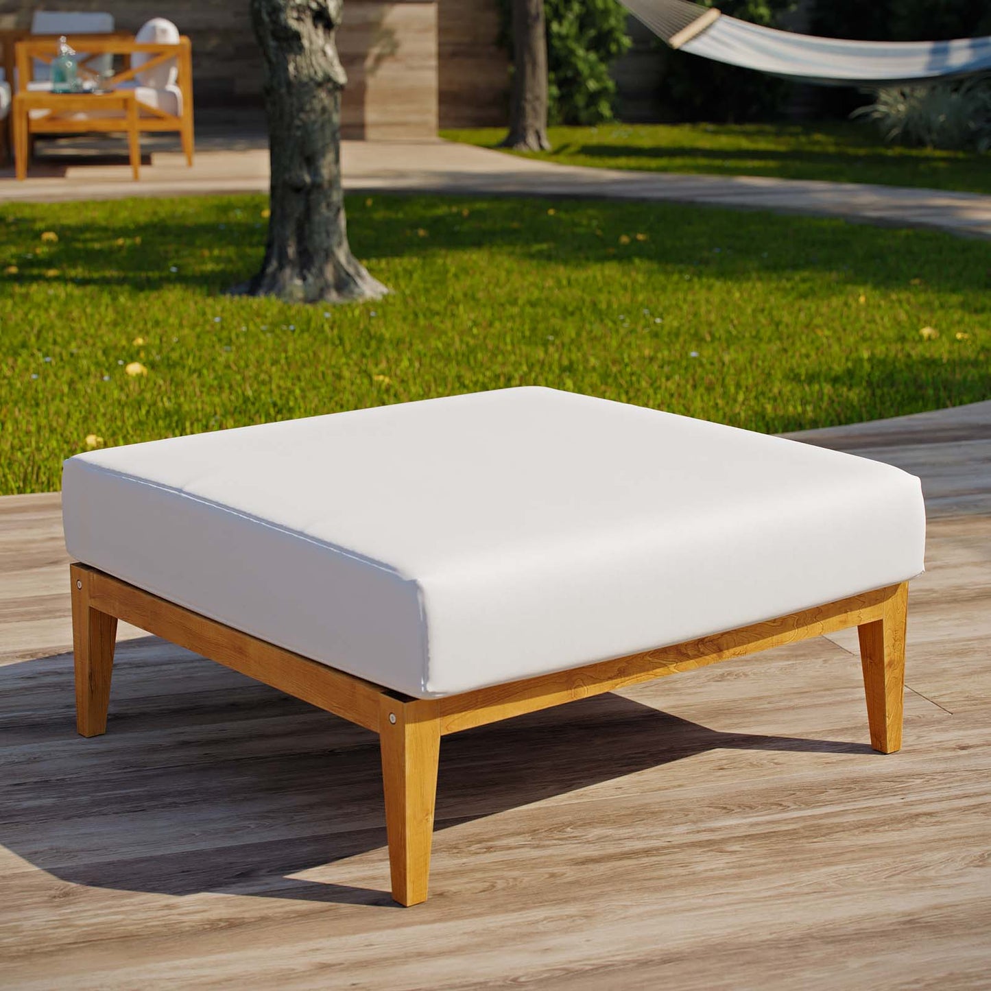 Northlake Outdoor Patio Premium Grade A Teak Wood Ottoman, Wood, Natural White, 17822