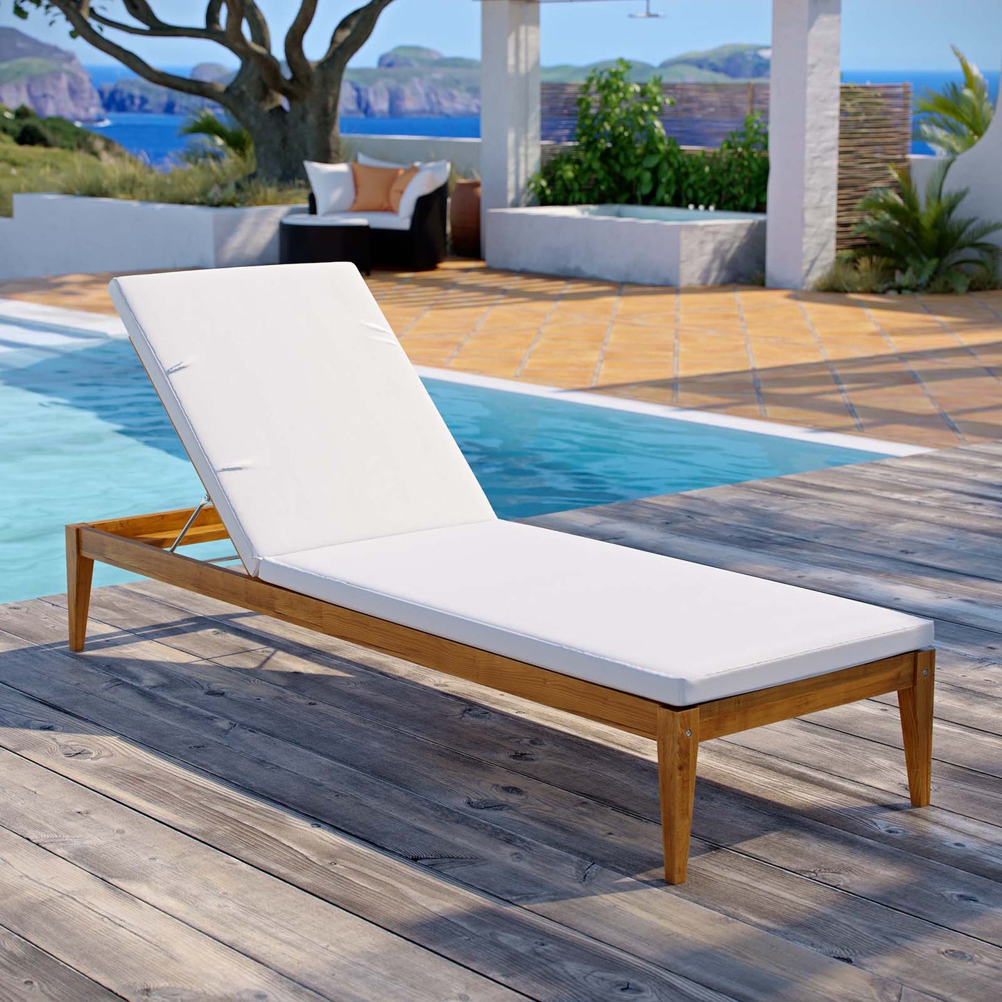 Northlake Outdoor Patio Premium Grade A Teak Wood Chaise Lounge, Wood, Natural White, 17823