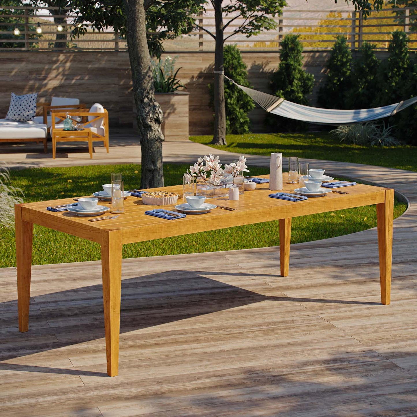 Northlake 85" Outdoor Patio Premium Grade A Teak Wood Dining Table, Wood, Natural, 17824