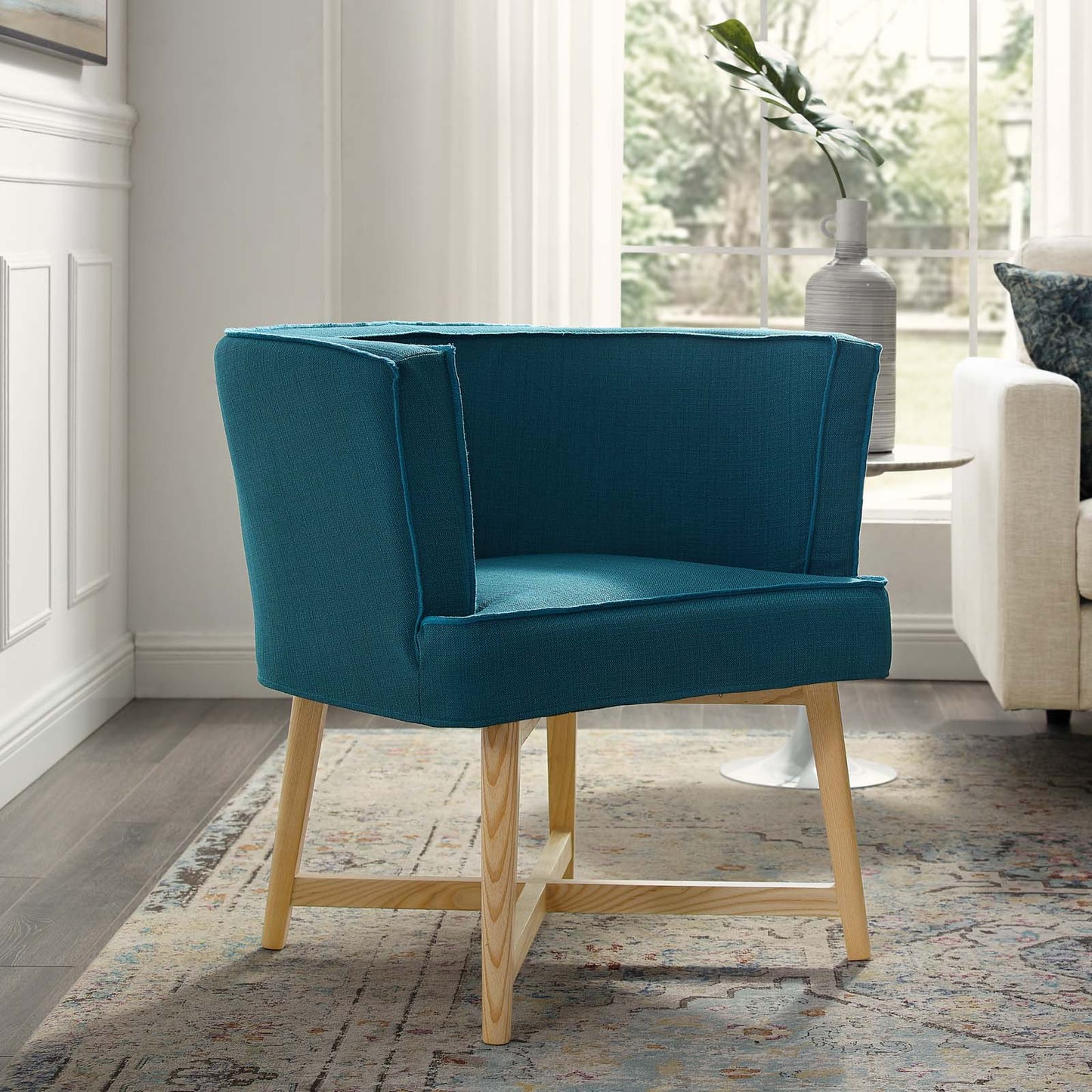 Anders Upholstered Fabric Accent Chair, Fabric, Wood, Navy Blue, 18195