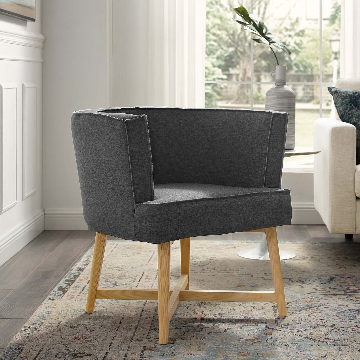 Anders Upholstered Fabric Accent Chair, Fabric, Wood, Grey Gray, 18197