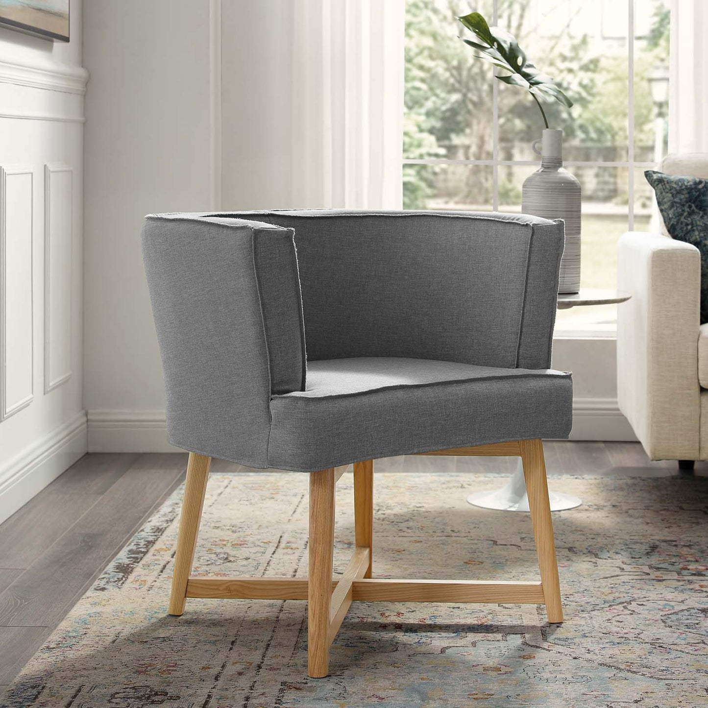 Anders Upholstered Fabric Accent Chair, Fabric, Wood, Light Grey Gray, 18198