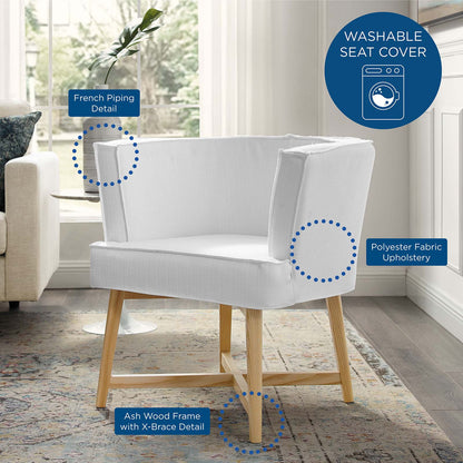 Anders Upholstered Fabric Accent Chair, Fabric, Wood, White, 18200