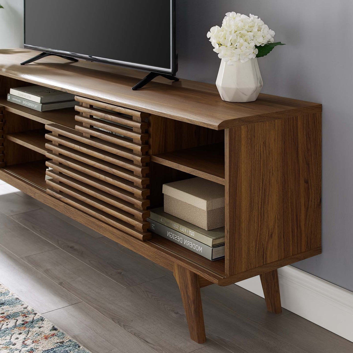 Render 71" Media Console TV Stand, Wood, Brown Walnut, 18202