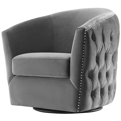 Rogue Swivel Performance Velvet Armchair, Velvet Fabric, Grey Gray, 17391