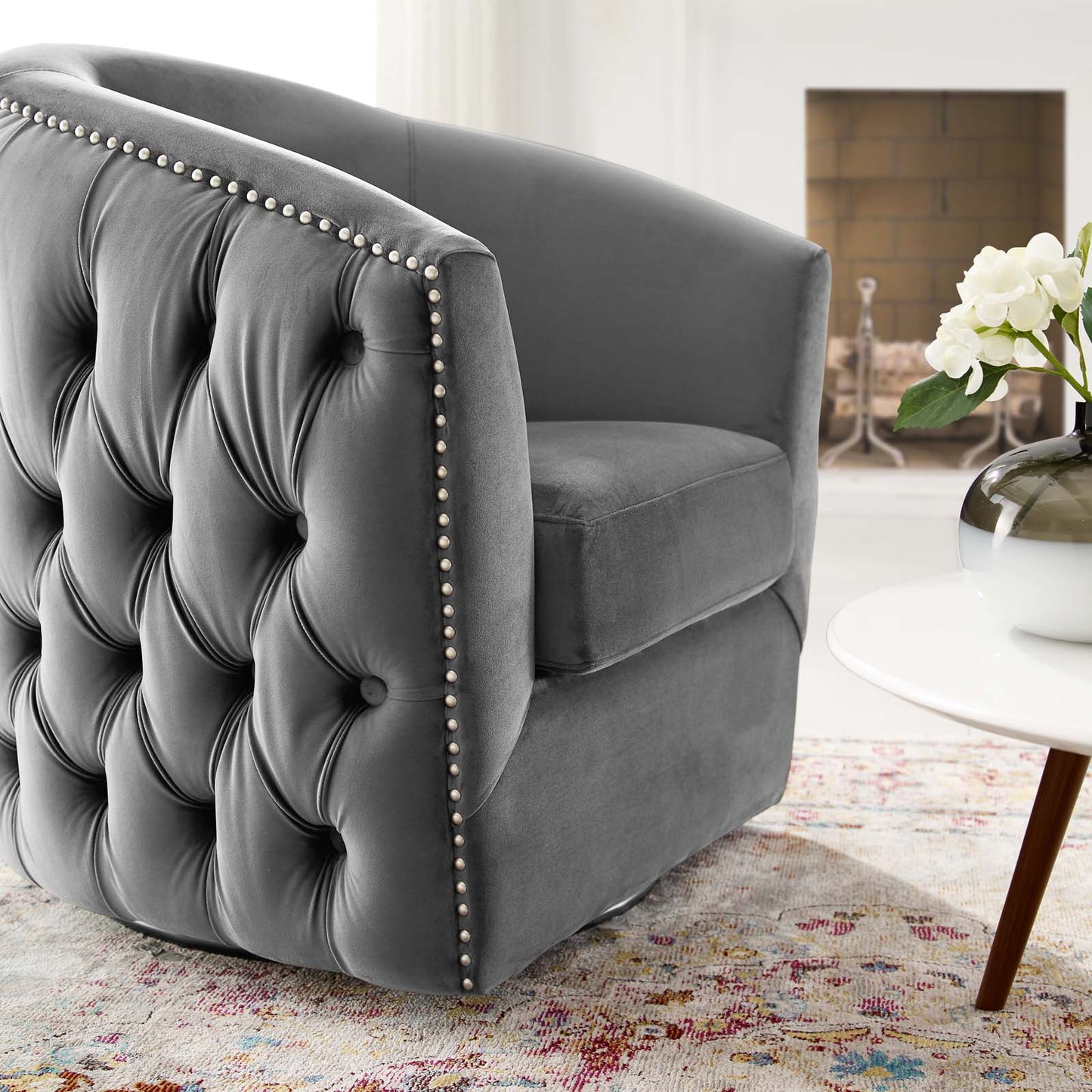 Rogue Swivel Performance Velvet Armchair, Velvet Fabric, Grey Gray, 17391