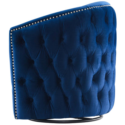 Rogue Swivel Performance Velvet Armchair, Velvet Fabric, Navy Blue, 17392