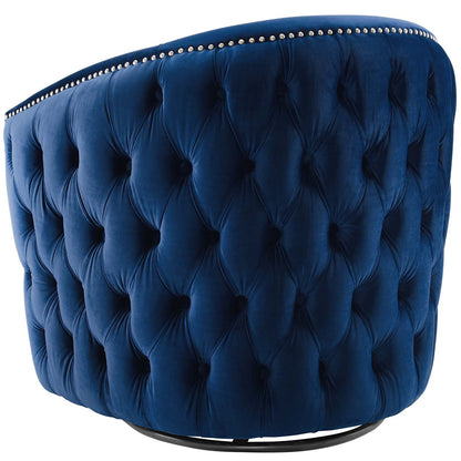Rogue Swivel Performance Velvet Armchair, Velvet Fabric, Navy Blue, 17392