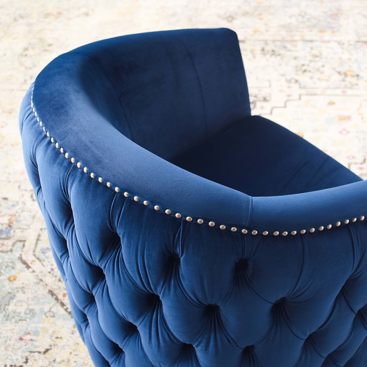 Rogue Swivel Performance Velvet Armchair, Velvet Fabric, Navy Blue, 17392