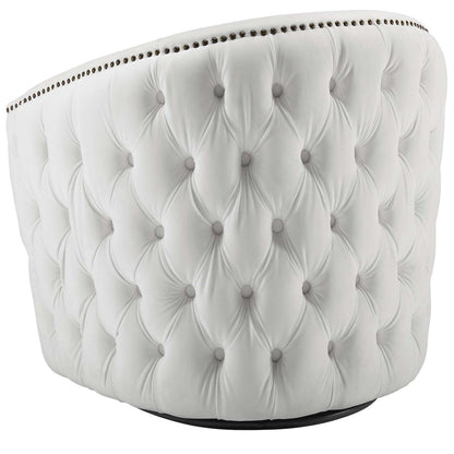 Rogue Swivel Performance Velvet Armchair, Velvet Fabric, White, 17393