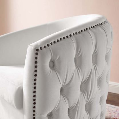 Rogue Swivel Performance Velvet Armchair, Velvet Fabric, White, 17393