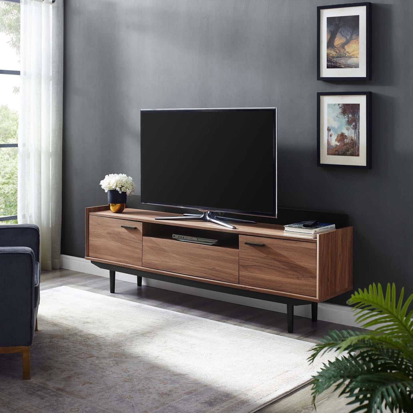 Visionary 71" TV Stand, Wood, Natural Walnut Black, 17394