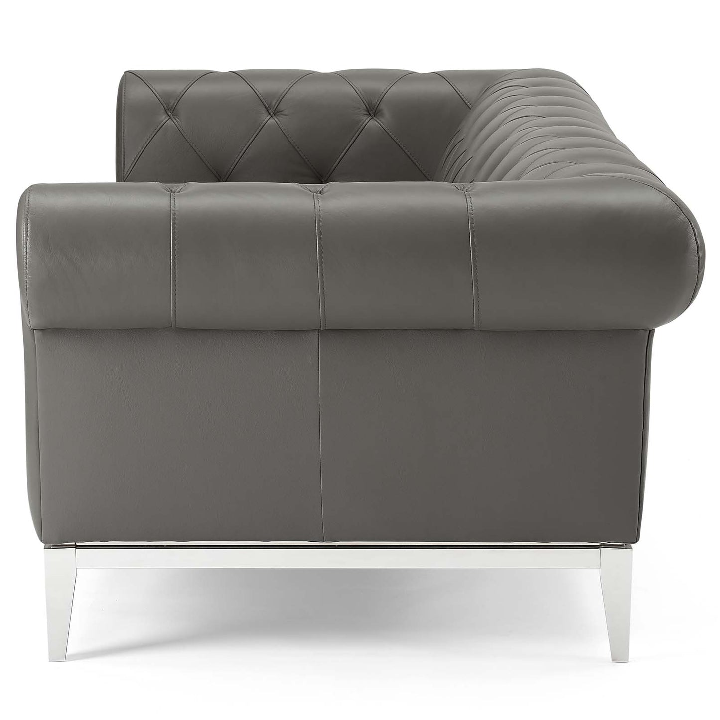 Idyll Tufted Button Upholstered Leather Chesterfield Sofa, Leather, Grey Gray, 18062