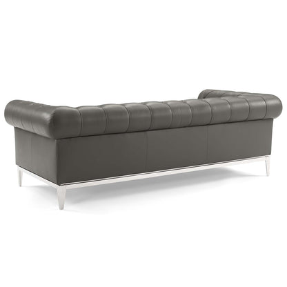 Idyll Tufted Button Upholstered Leather Chesterfield Sofa, Leather, Grey Gray, 18062