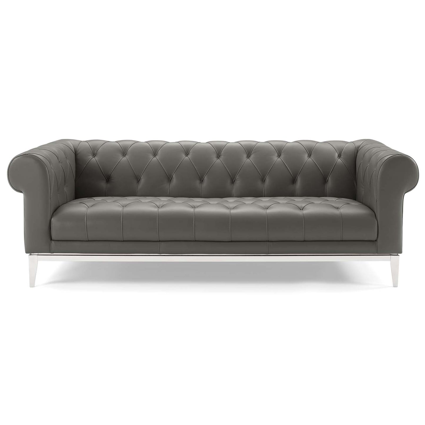 Idyll Tufted Button Upholstered Leather Chesterfield Sofa, Leather, Grey Gray, 18062
