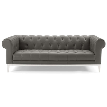 Idyll Tufted Button Upholstered Leather Chesterfield Sofa, Leather, Grey Gray, 18062
