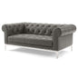 Idyll Tufted Button Upholstered Leather Chesterfield Loveseat, Leather, Grey Gray, 18064