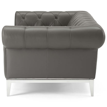 Idyll Tufted Button Upholstered Leather Chesterfield Loveseat, Leather, Grey Gray, 18064