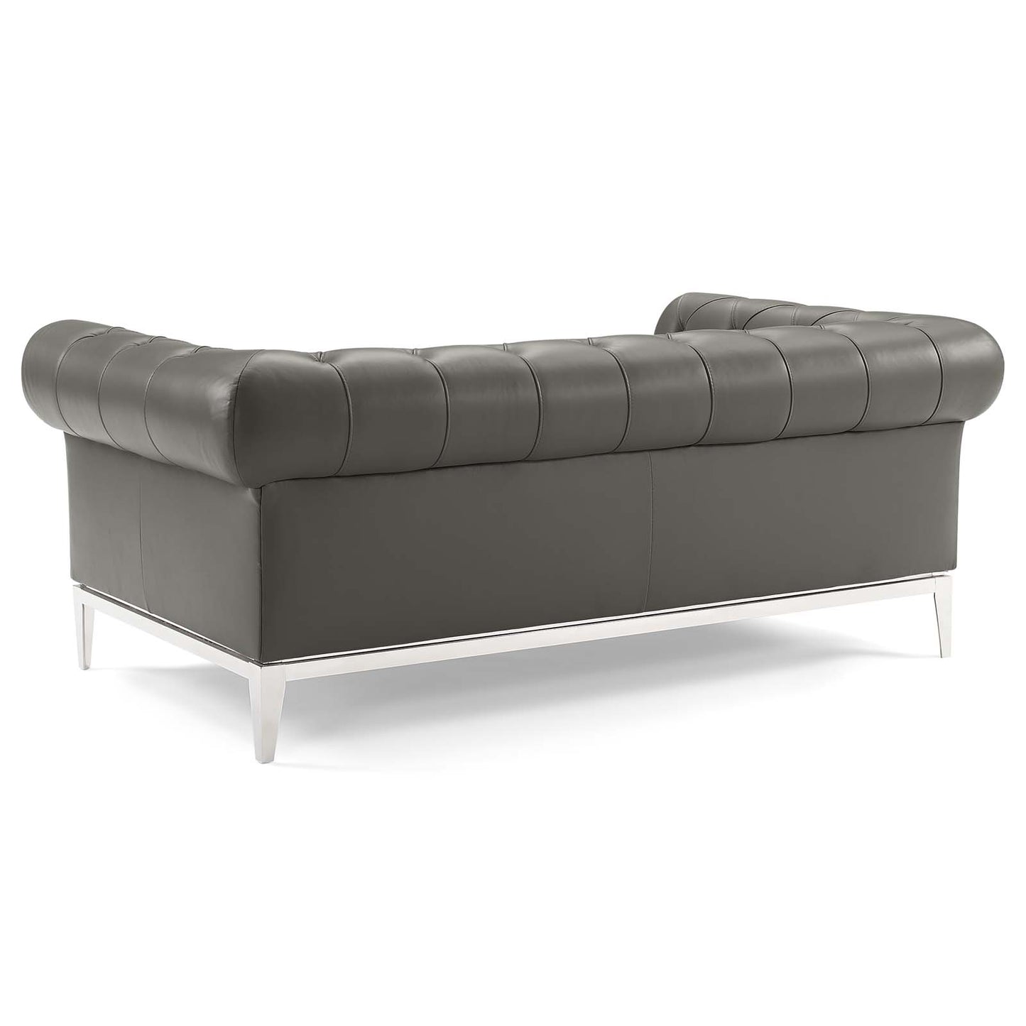 Idyll Tufted Button Upholstered Leather Chesterfield Loveseat, Leather, Grey Gray, 18064