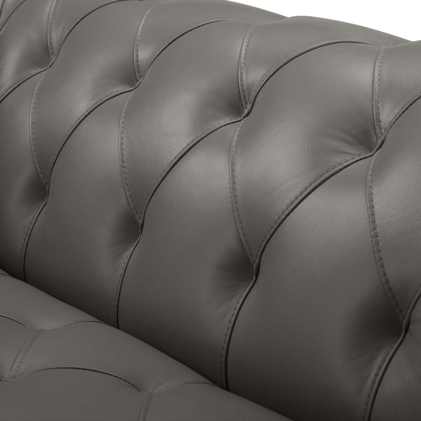 Idyll Tufted Button Upholstered Leather Chesterfield Loveseat, Leather, Grey Gray, 18064