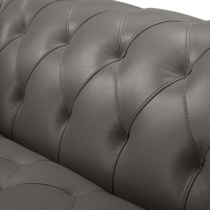 Idyll Tufted Button Upholstered Leather Chesterfield Loveseat, Leather, Grey Gray, 18064