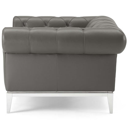 Idyll Tufted Button Upholstered Leather Chesterfield Armchair, Leather, Grey Gray, 18066