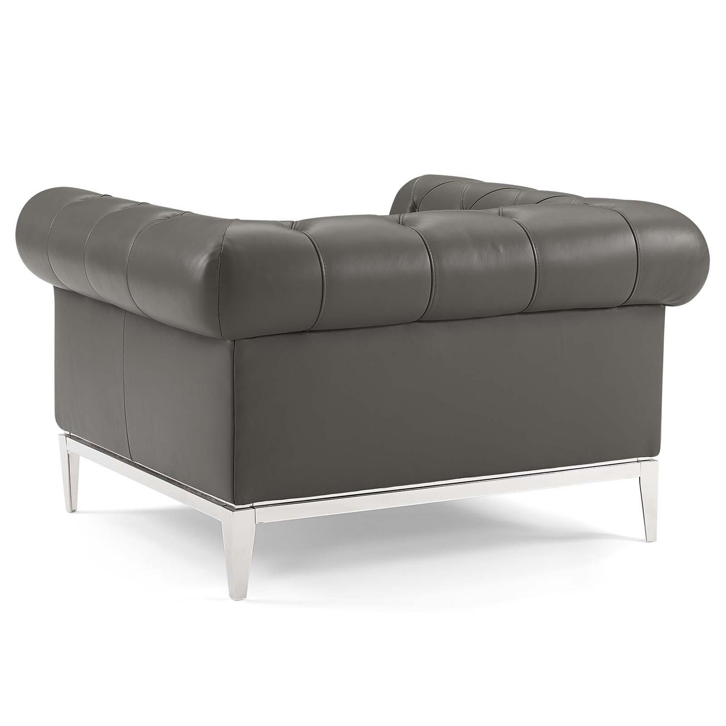 Idyll Tufted Button Upholstered Leather Chesterfield Armchair, Leather, Grey Gray, 18066