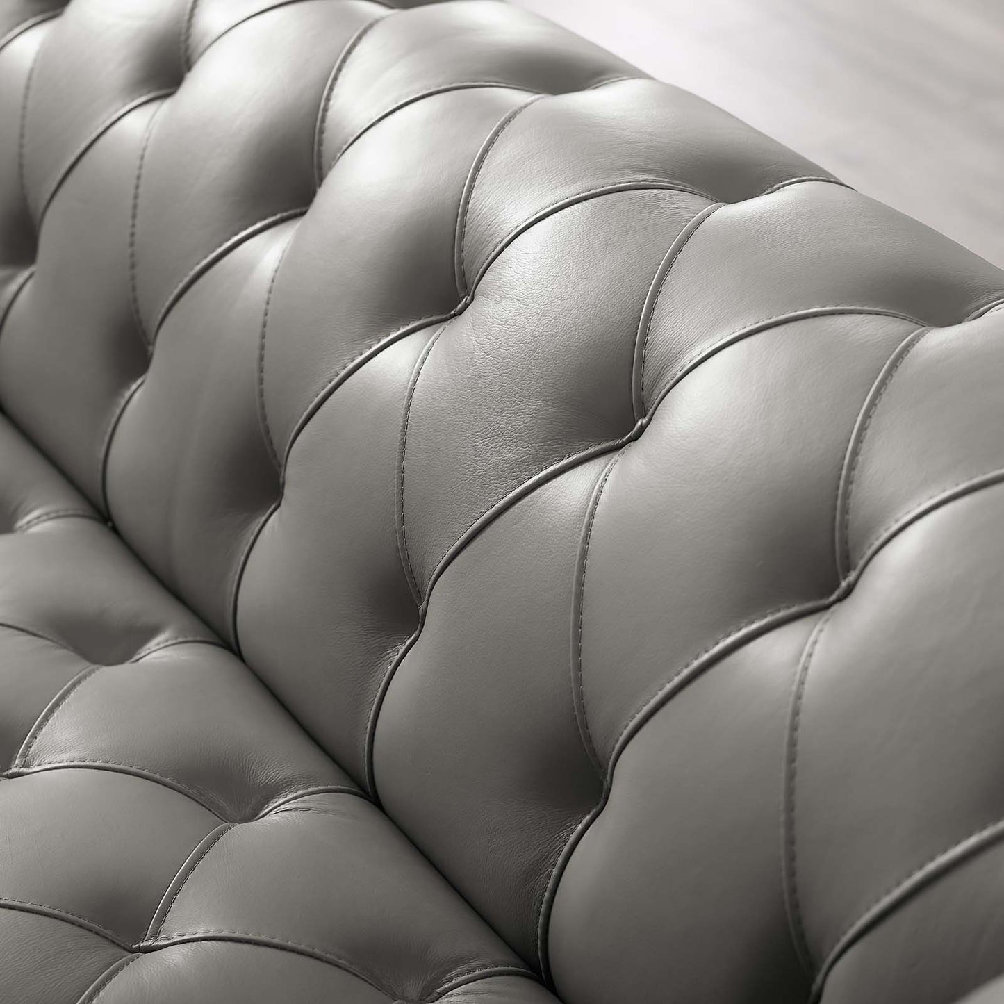 Idyll Tufted Button Upholstered Leather Chesterfield Armchair, Leather, Grey Gray, 18066
