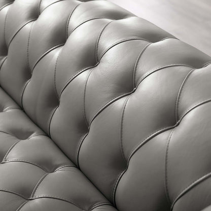 Idyll Tufted Button Upholstered Leather Chesterfield Armchair, Leather, Grey Gray, 18066