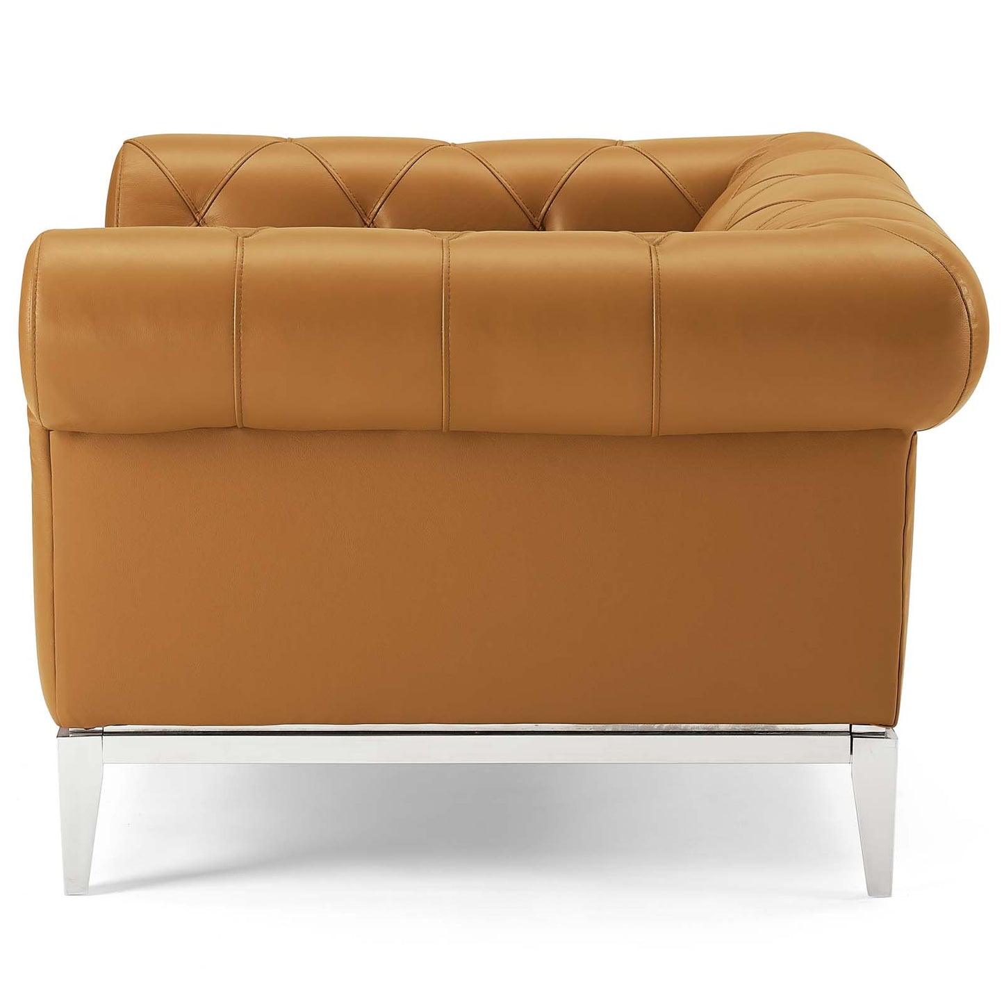 Idyll Tufted Button Upholstered Leather Chesterfield Armchair, Leather, Tan Brown, 18067