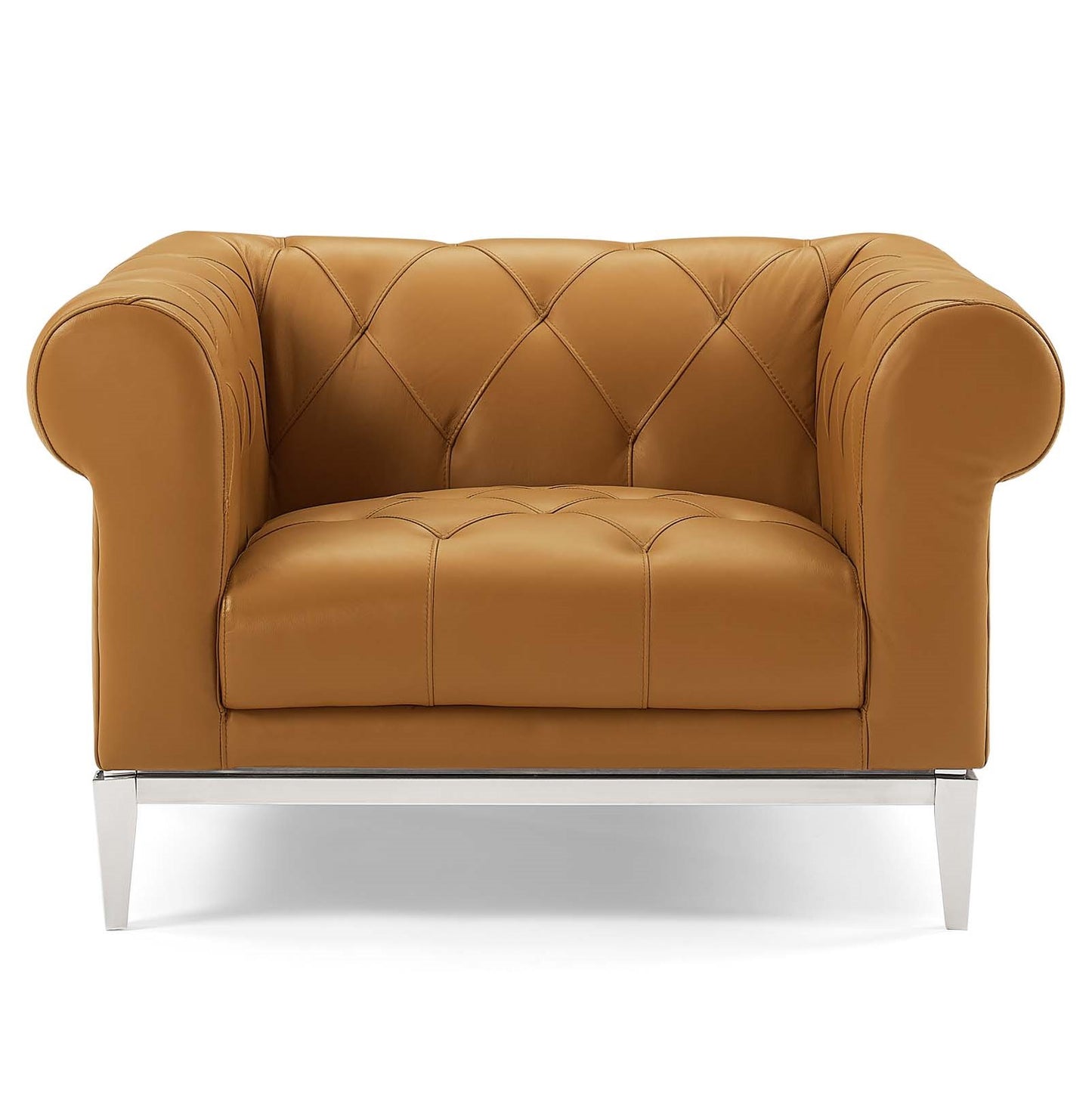 Idyll Tufted Button Upholstered Leather Chesterfield Armchair, Leather, Tan Brown, 18067