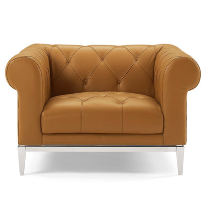 Idyll Tufted Button Upholstered Leather Chesterfield Armchair, Leather, Tan Brown, 18067