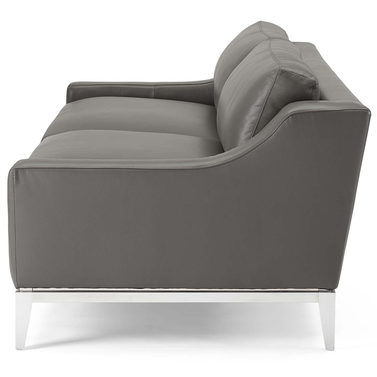 Harness 83.5" Stainless Steel Base Leather Sofa, Leather, Grey Gray, 18068