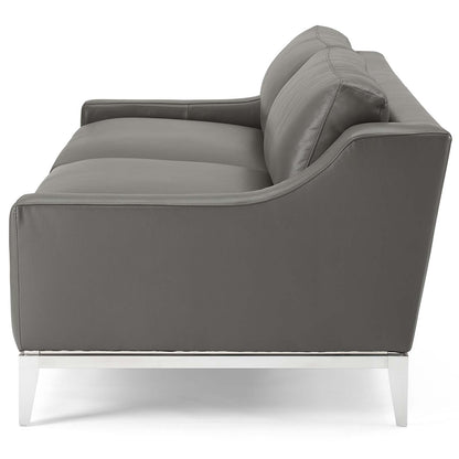 Harness 83.5" Stainless Steel Base Leather Sofa, Leather, Grey Gray, 18068